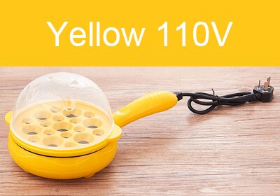 Multifunction Household Mini Egg Omelette Pancake Fried Steak Frying Pan Non-Stick Boiled Eggs Boiler Steamer Cooker 110V/220V: Yellow 110V