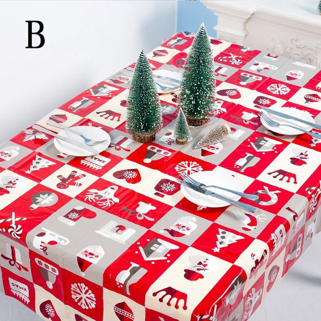 25# Christmas Tablecloth Disposable Merry Christmas Rectangular Printed PVC Cartoon Tablecloth 110*180cm Table Dust Cove: B