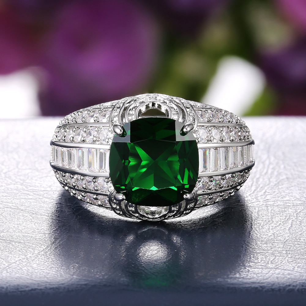 Huitan Luxury High Green CZ Women Wedding Rings Vintage Anniversary Party Ring Graceful Lady's Jewelry Romantic