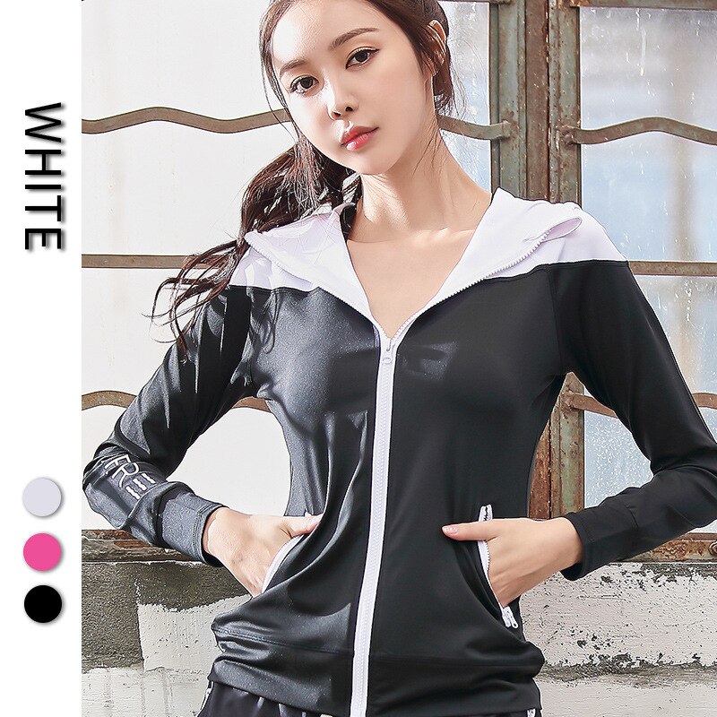 Fall Yoga Clothes Women's High Breathable Sweat-absorbent Slim Fitness Clothes Long Sleeve Zipper Sports Jacket: M / White