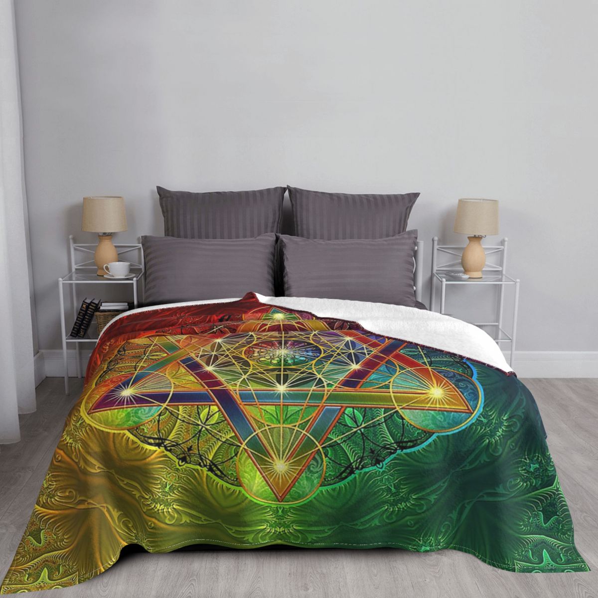 Metatrons – couverture Cube avec Merkabah et fleur de vie pour canapé, couvre-lit polaire confortable, de noël
