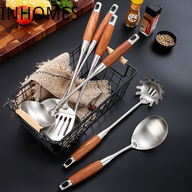 Manche en bois de rose, spatule Wok en acier inoxydable, pelle fendue, retourneur cuillère à riz, ustensile de service, outils de cuisine
