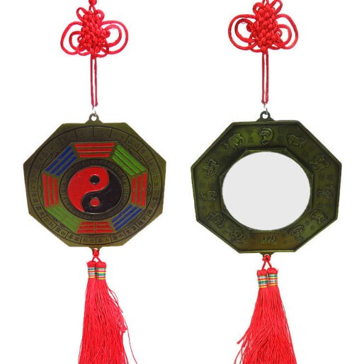 1PC Chinese Feng Shui Bagua Mirror Yin Yang Bagua Mirror with Chinese Knot Good Luck Fortune Prayer Blessing Hanging Decor: 14cm