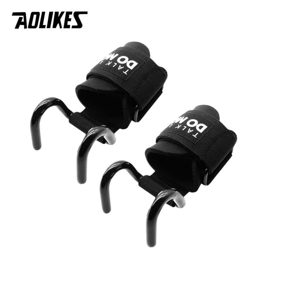 AOLIKES-gancho de acero para levantamiento de pesas, gancho de soporte de muñeca, antideslizante, para gimnasio, hebilla de entrenamiento de fuerza, 1 par