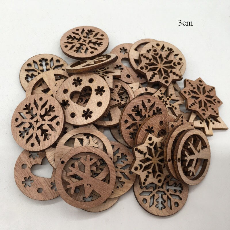 50pcs Natural Wood Christmas Ornaments Pendant Hanging Reindeer Tree Snowflakes Xmas Year Decor Home Decoration 62854: 2PD-62576