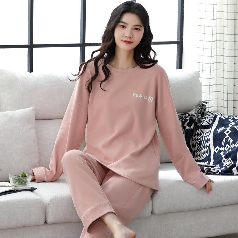 Syksy talvi pari pyjama puuvilla pyjama setti naisten söpö yövaatteet rento pitää lämpimänä mujer pyjama kotipuku: 1 / Xxl