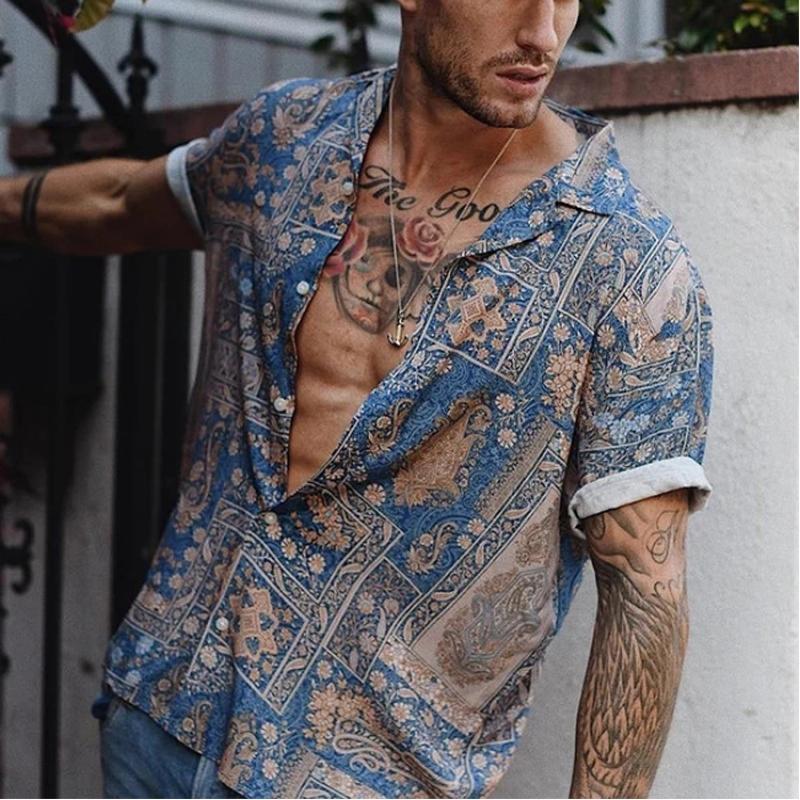Sommer mænd skjorte afslappet printet hawaiiansk – Grandado