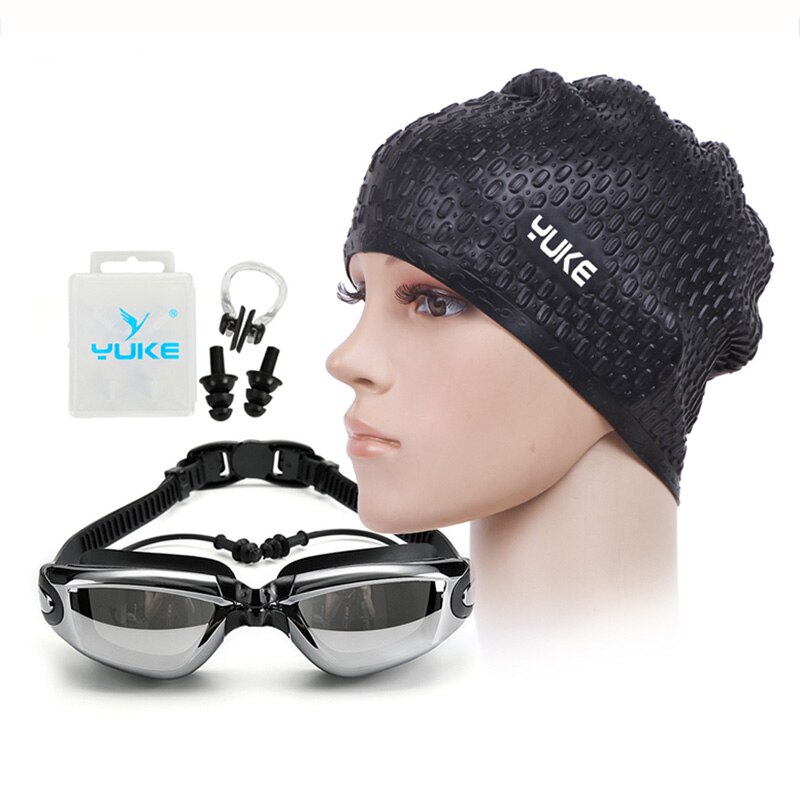 YUKE Swimming Goggles HD shortsighted prescription glasses Acetate Spectacles plating lens adult swim goggles pools swiming: black