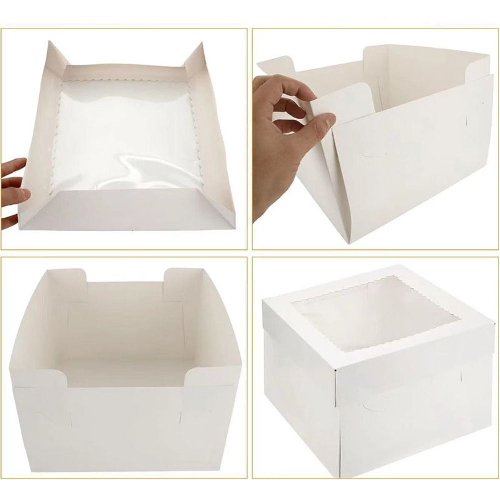 10pcs Multifunctional Square Disposable Cake Packaging Box with Window White Pastry Box DIY Cake Container Party