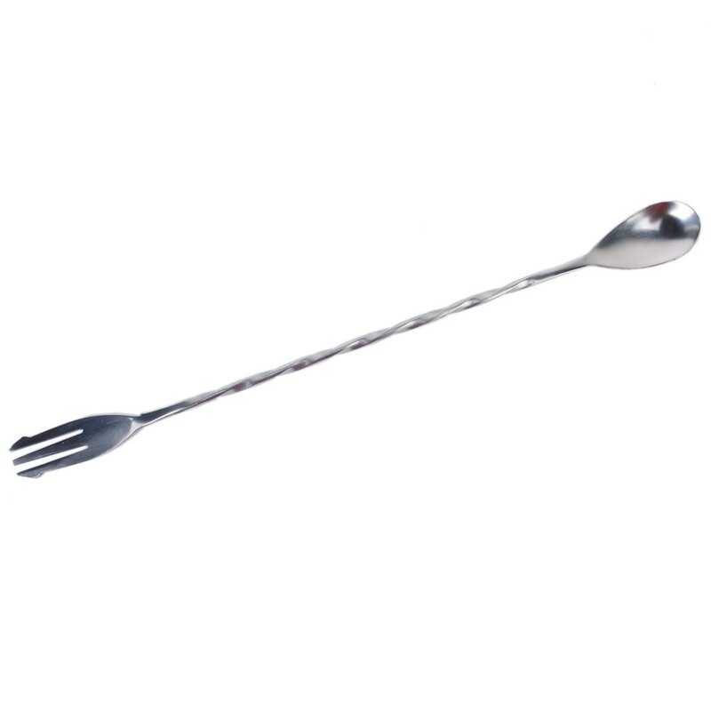 Stainless Steel Swizzle Stick Cocktail Stirrer w/ Spoon and Fork: Default Title