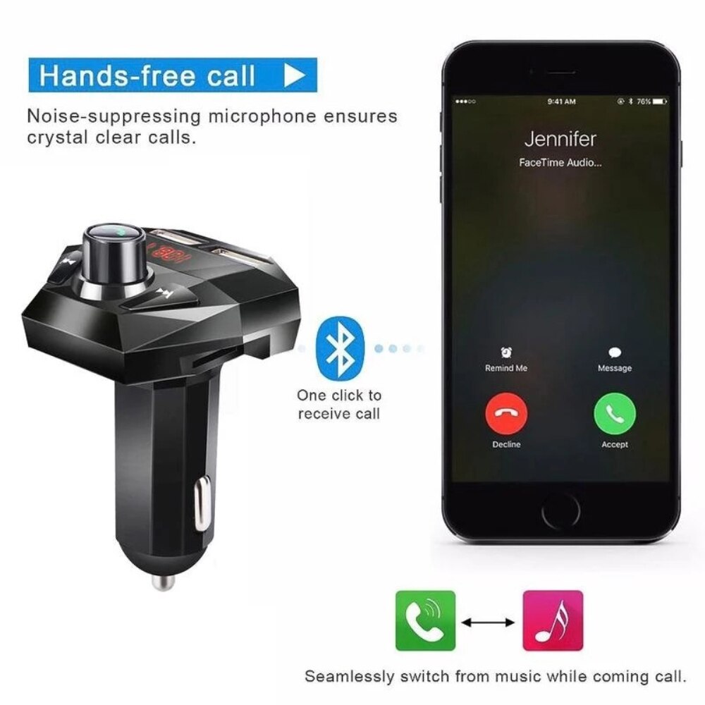 Car Bluetooth 5.0 Fm Transmitter Mp3 Player Fm Transmitter TF/U Support Fast Dual Receiver 3.1A Audio USB Handsfree Disk