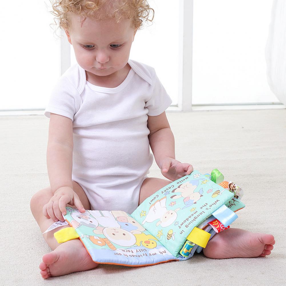 Stoffbuch für babys, cartoon-tierbücher, bissfestes materialbuch, intelligenzentwicklung, frühes lernspielzeug, vorlesen