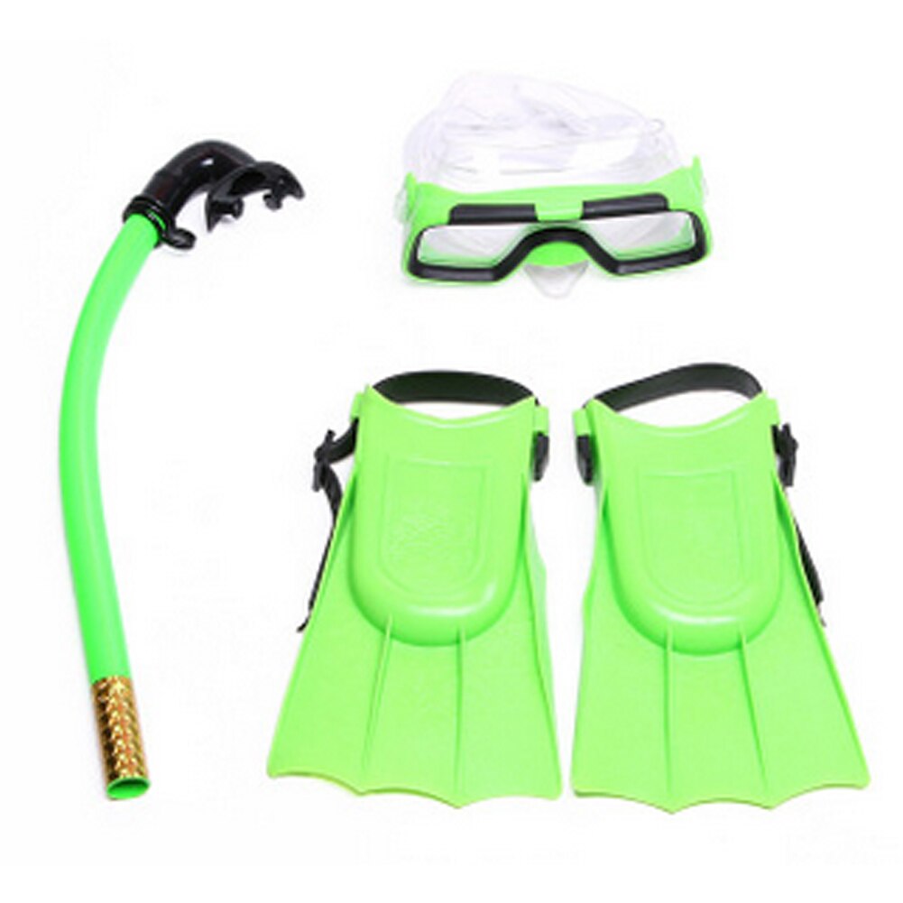 Tre sæt børn børn tube anti tåge svømmebriller briller scuba snorkel briller swimmingpool dykning svømmehud fodsæt: Grøn