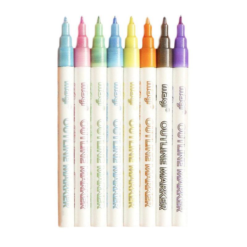 8 Colors/box Card Writing Drawing Pen Highlighter Pen Line Outline Double Office School Stationery Supplies Pen Cute: Default Title