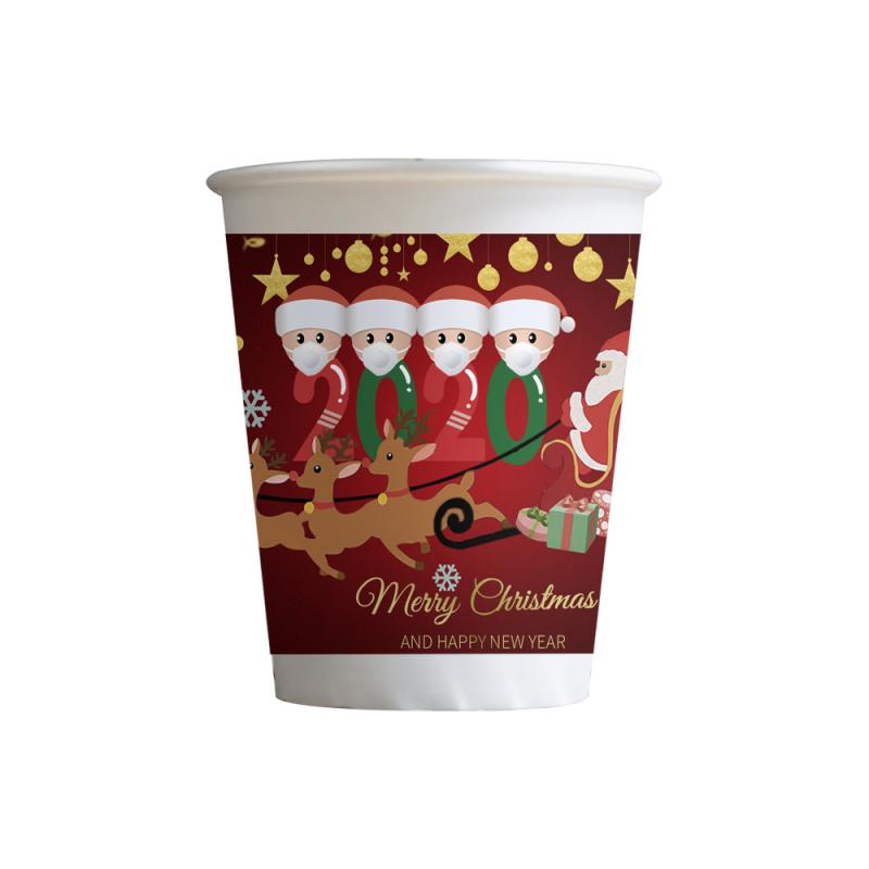 10PCS Merry Christmas Disposable Cup Cute Santa Claus Wearing Masks Family Pattern Paper Cup Home Christmas Party Decoration DIY