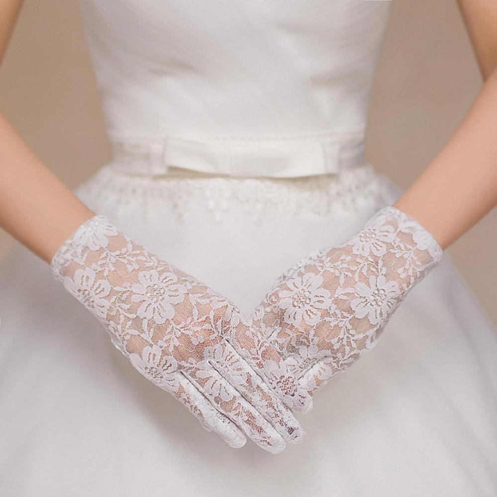 Guantes de encaje cortos para boda, guantes clásicos de , longitud de muñeca corta para vestido de a juego: Marfíl