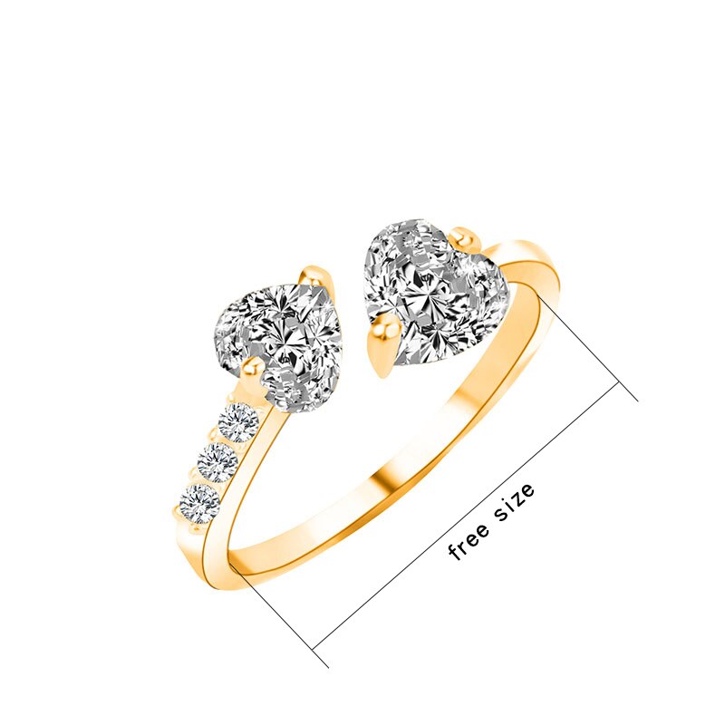 Berlock justerbar ring berlock strass kärleksringar läckra zirkon hjärtform metall finger ring kostym smycken