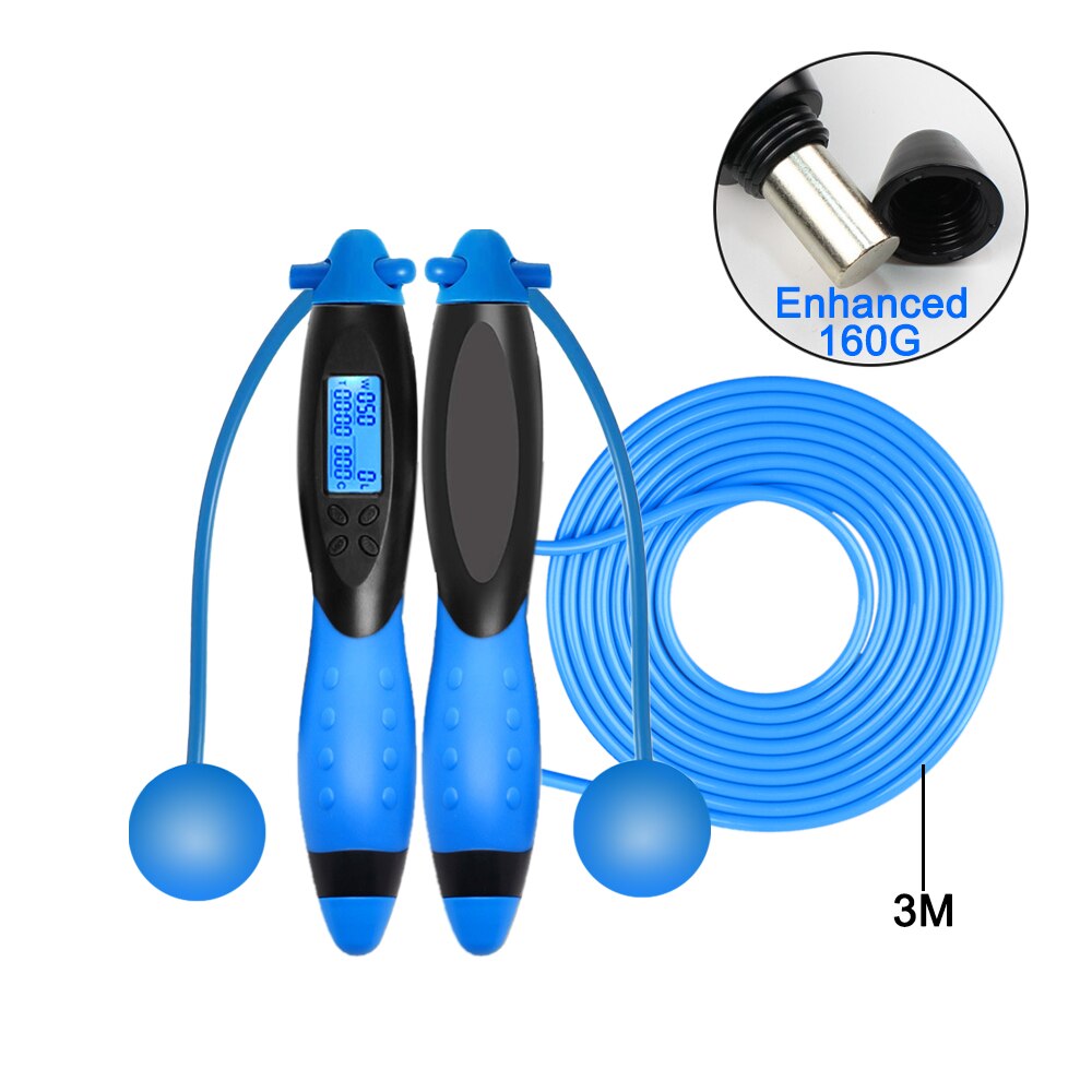 Smart Jump Rope with Digital Counter Crossrope Jump Rope Fitness Sport Skipping Ropes with Anti-Slip Hand Grip and LCD Screen: Enhanced Blue