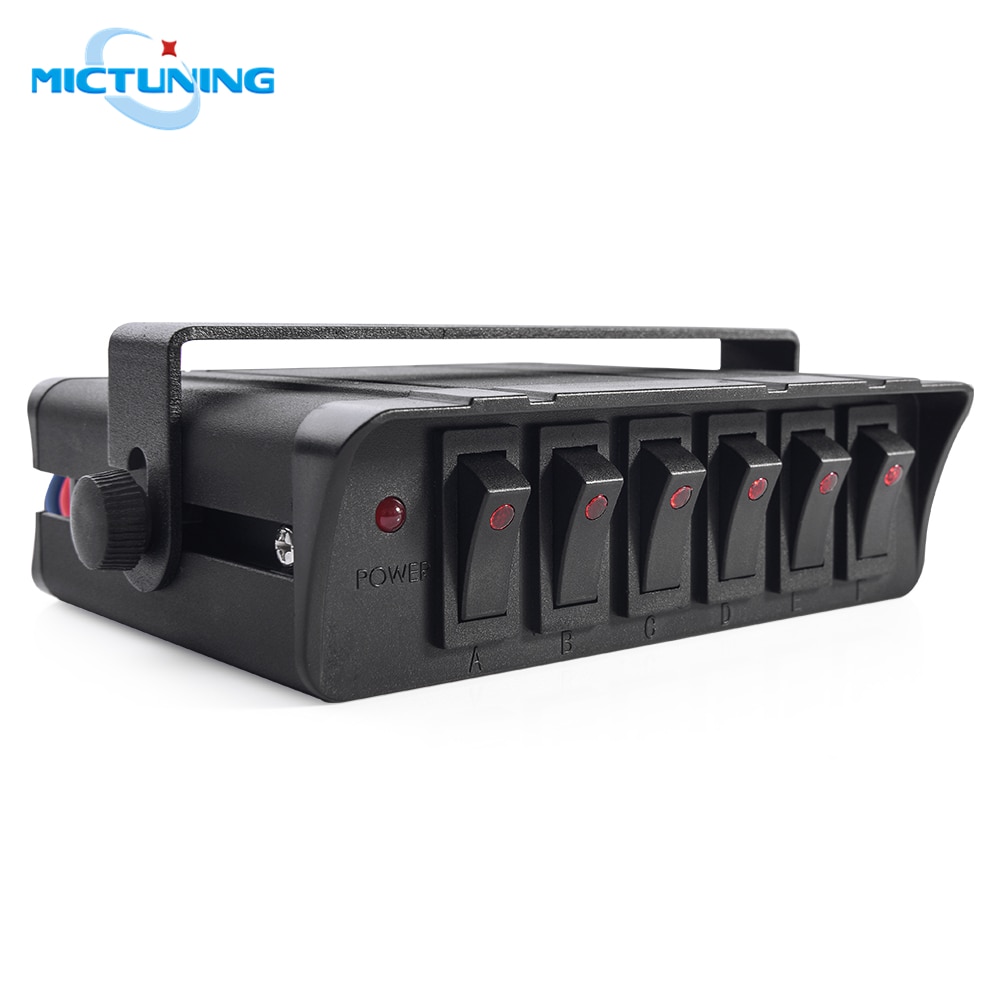 MICTUNING 6 Gang Rocker Switch Box Universal for Cars Vehicles Boats 12-24V Waterproof 20A Switch Panel with LED Light Indicator