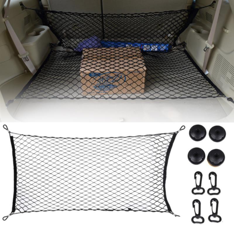 Bil bagagerum 120 x 70 cm elastisk stærk nylon last bagage opbevaring organisator nettet mesh med kroge til bil van pickup suv mpv