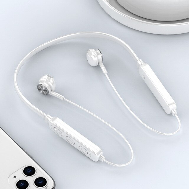 Magnetische Draadloze Bluetooth Koptelefoon Muziek Hoofdtelefoon Telefoon Nekband Sport Oordopjes Oortelefoon Met Microfoon Voor Iphone Samsung Xiaomi: white