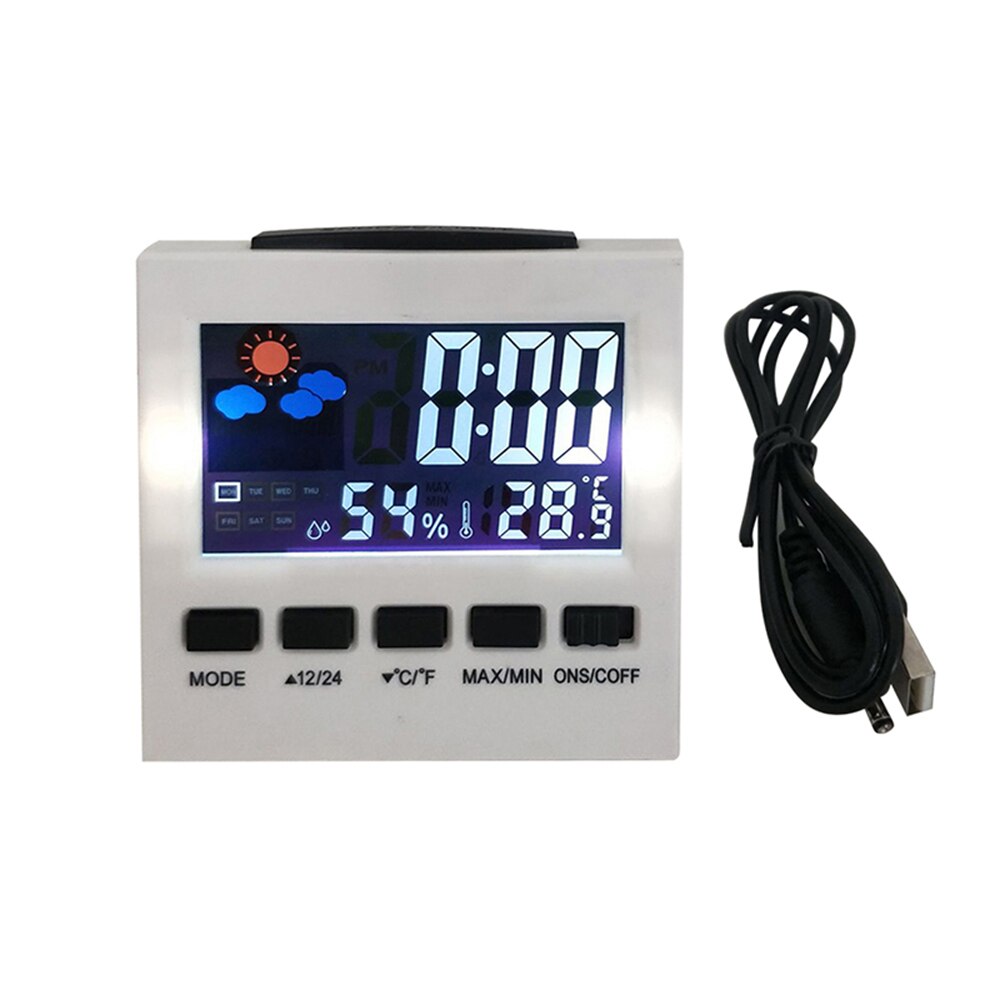 style Weather Clock Digital Display Thermometer humidity clock Colorful Screen LCD Alarm Calendar Weather Pop: grey with cable