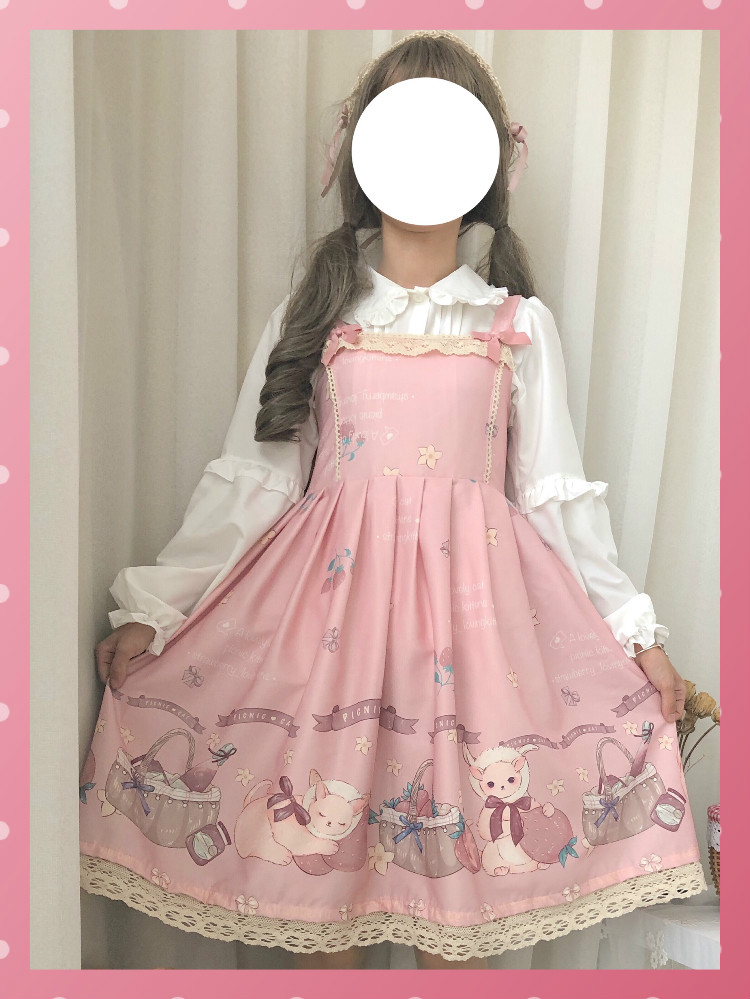 Été JSK doux Lolita robe à glissière à volants Lolita gâteau fronde falbala robe mignonne rebbit robe et blouse