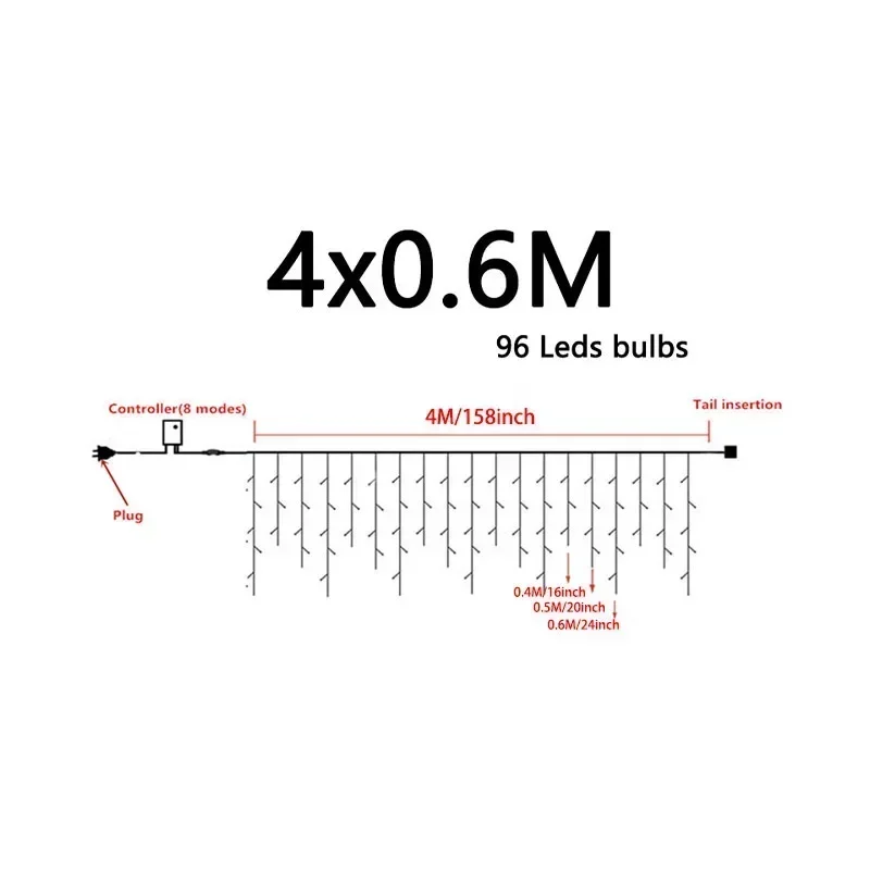 4M x 0.6M rideau LED guirlande de glaçons prise ue guirlande de noël lumière tombante mariage jardin rue éclairage décoratif extérieur