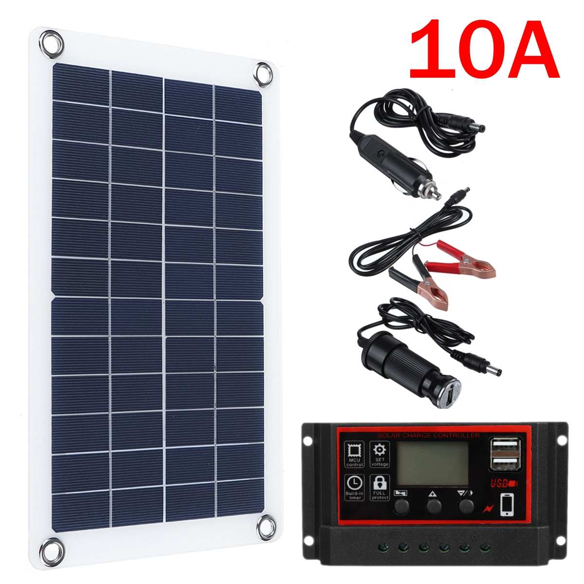 30W 12V 24V Solar Panel with battery Clip+10/20/30 Solar Car Charger Controller Solar Cells Panel for Outdoor Camping Hiking: 30W 10A