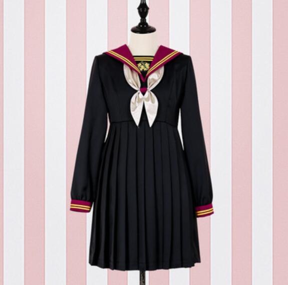 Robe lolita mignonne de style collège japonais, uniforme jk, broderie, col marine, robe victorienne, tenue gothique lolita op kawaii pour filles: long sleeve dress / S