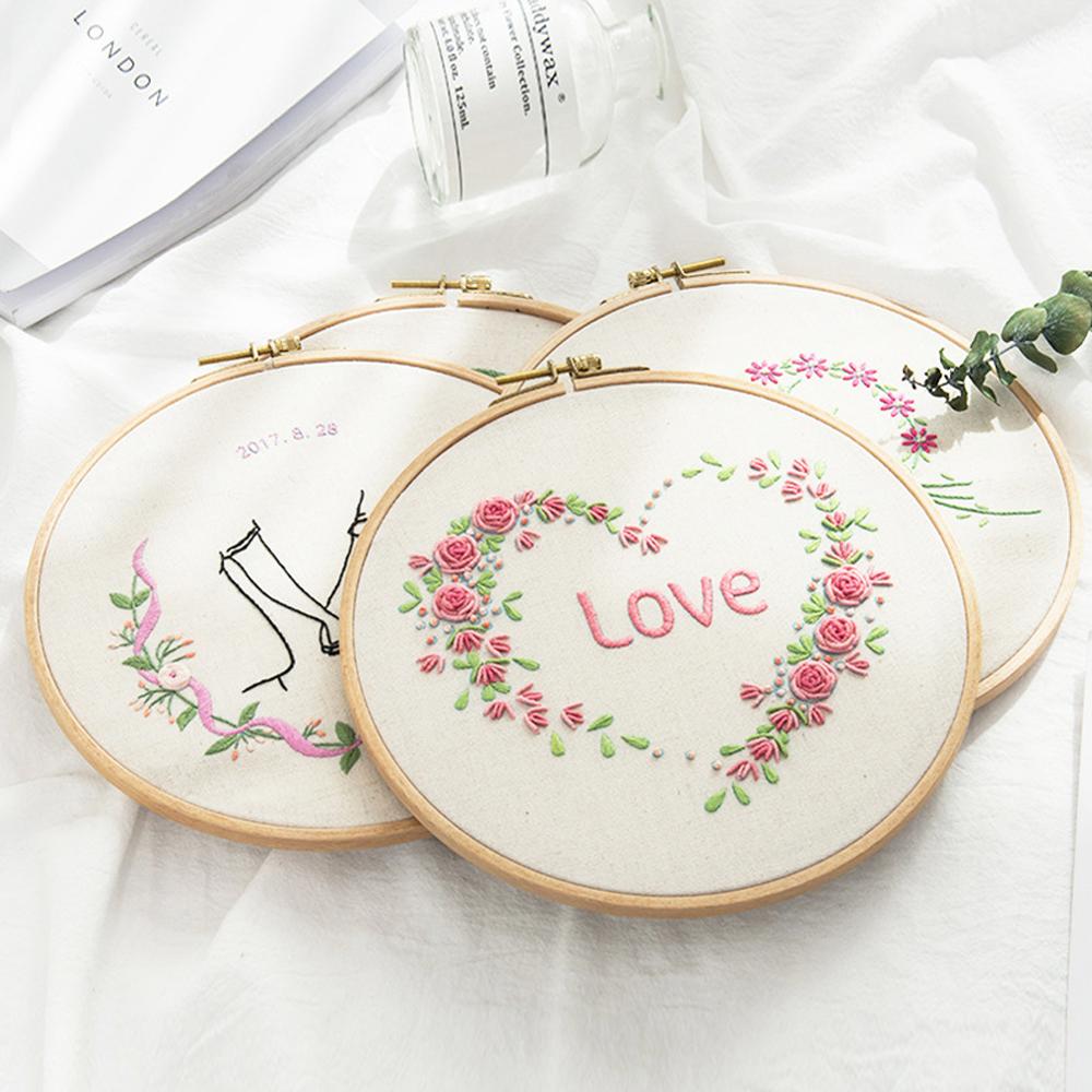 Flower Letter Pattern Embroidery Set Needlework Tools Printed Beginner DIY Embroidery Round Cross Stitch Kit Sewing Craft Kit