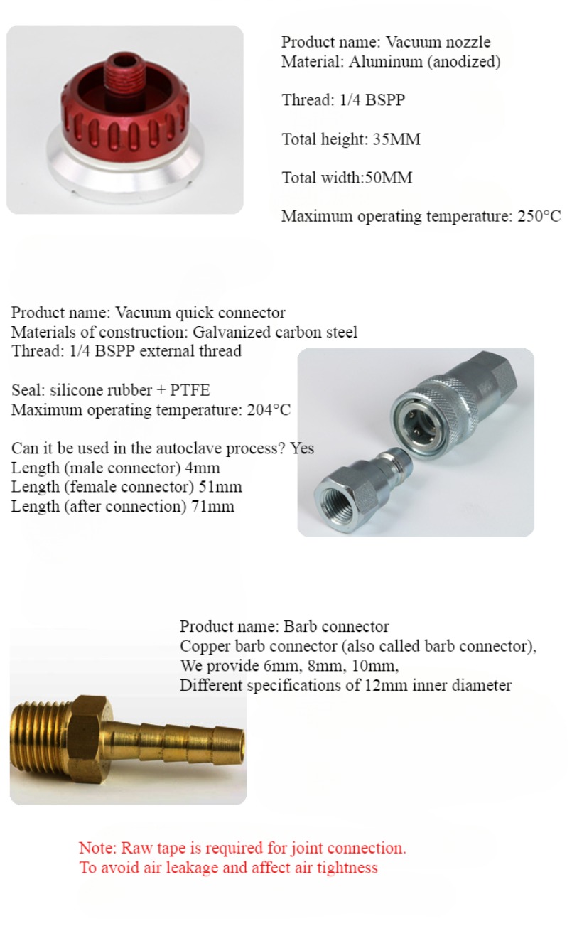 Vacuum valve nozzle self sealing metal Reusable Vacuum Bag Connector for Prepreg Vacuum Process Carbon fiber resin infusion