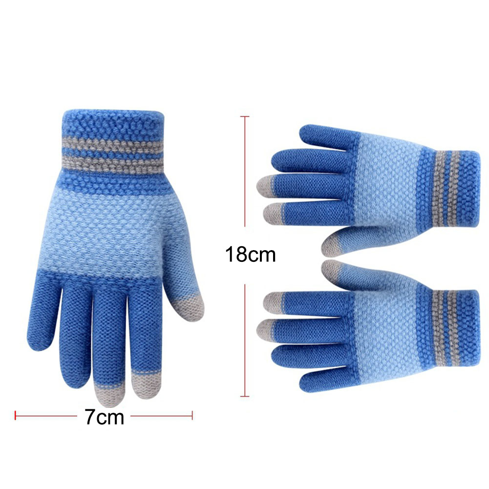 Vinter børn stribe fuld finger touch screen strikkede handsker varme tykkere vanter vinter børn varme handsker 4 farver