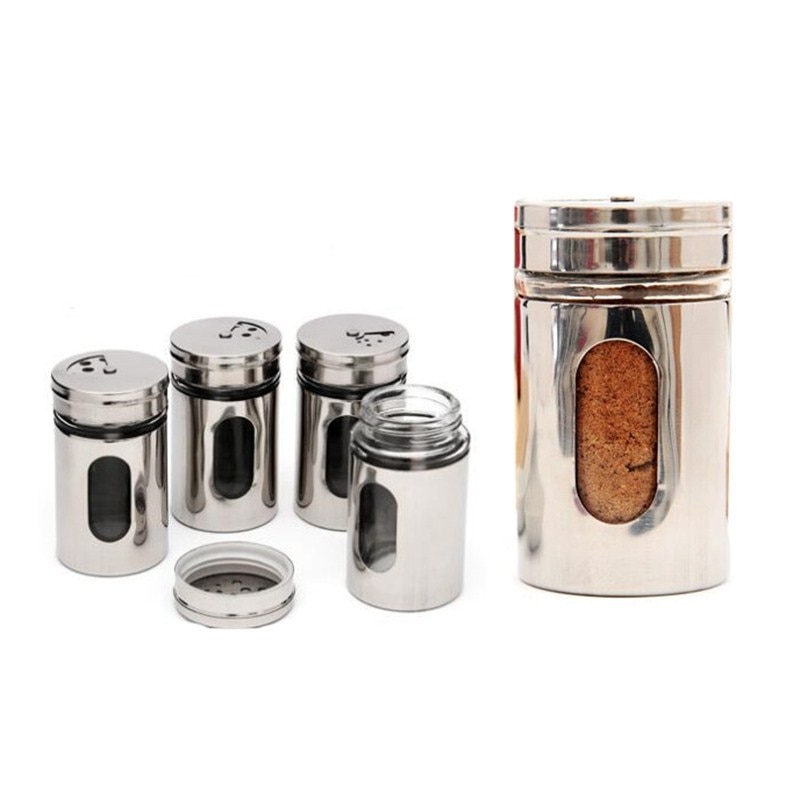 Aço inoxidável spice jar sal açúcar tempero pimenta shaker tempero pode com cobertura rotativa churrasco spice armazenamento garrafa ferramenta de cozinha