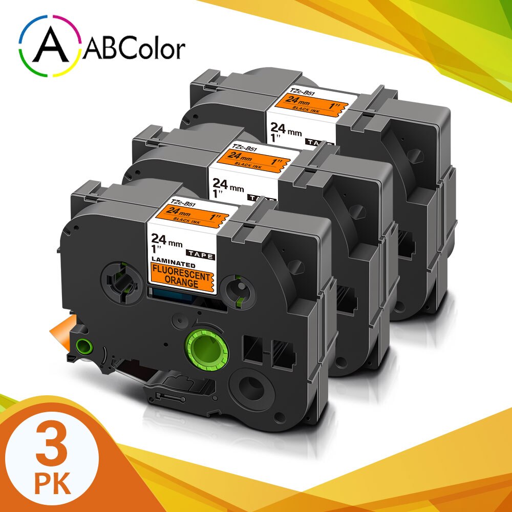 3PK Compatible for B51 C51 D51 Tape for Laminated Tape 24mm Fluorescent Printer Ribbon for Label Maker: Black on Flu.Orange