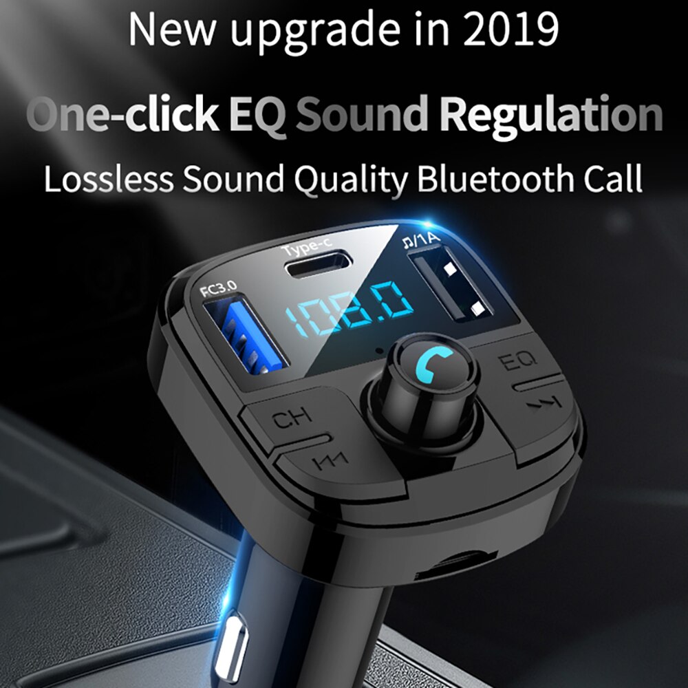 Onever Bluetooth 5.0 Fm Transmitter Car Kit MP3 Modulator Auto-oplader QC3.0 Dubbele Usb Met Led Rooster Screen Eq Modus