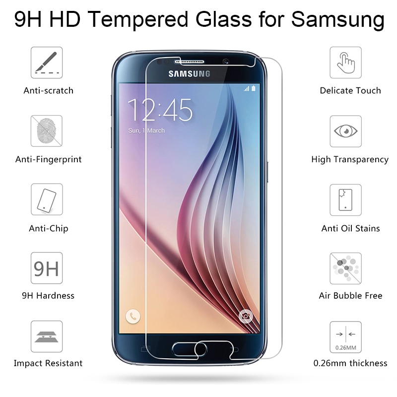 9H HD Hard Phone Screen Protector Tempered Glass for Samsung Galaxy S6 S7 S2 Protective Film for Samsung S5 Mini S4 S3 Neo S III
