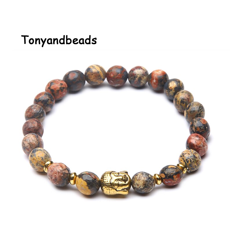 Natuursteen Kralen Armband Antieke Gouden Boeddha Charm Armbanden &amp; Bangle Voor Vrouwen Of Mannen Geen. NB4: Leopardskin