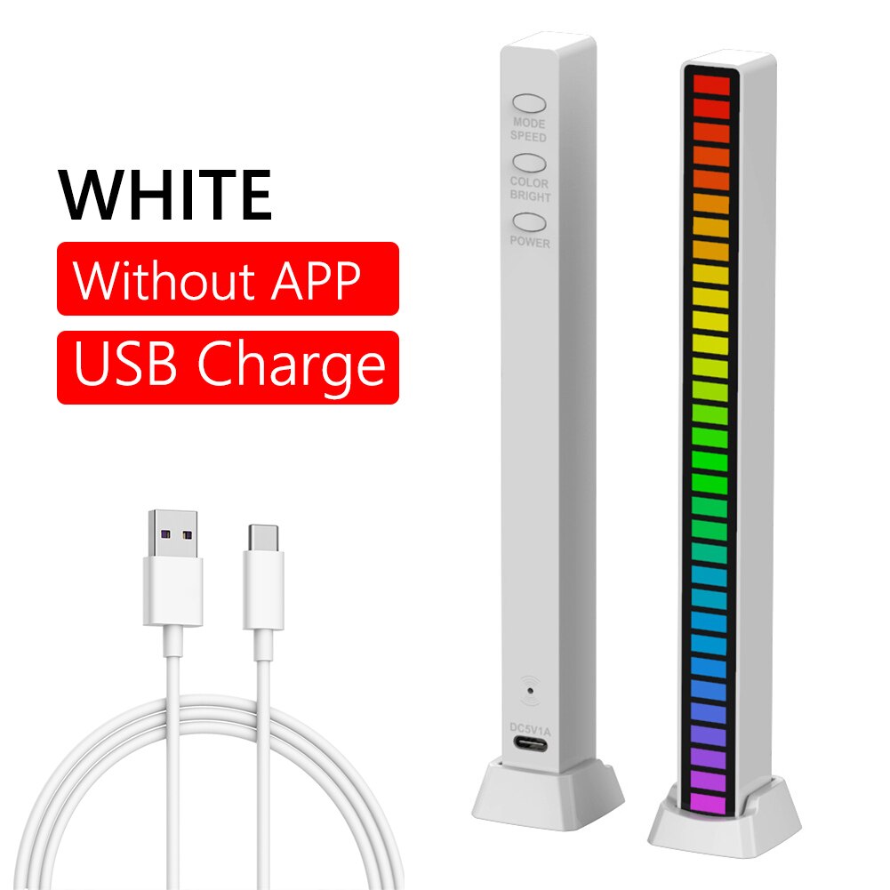 32 LED Strip Light RGB Voice Control Rhythm Lights Pickup Lamp Music Atmosphere Lamp Colorful Ambient Light Bar for Car Party: White USB powered