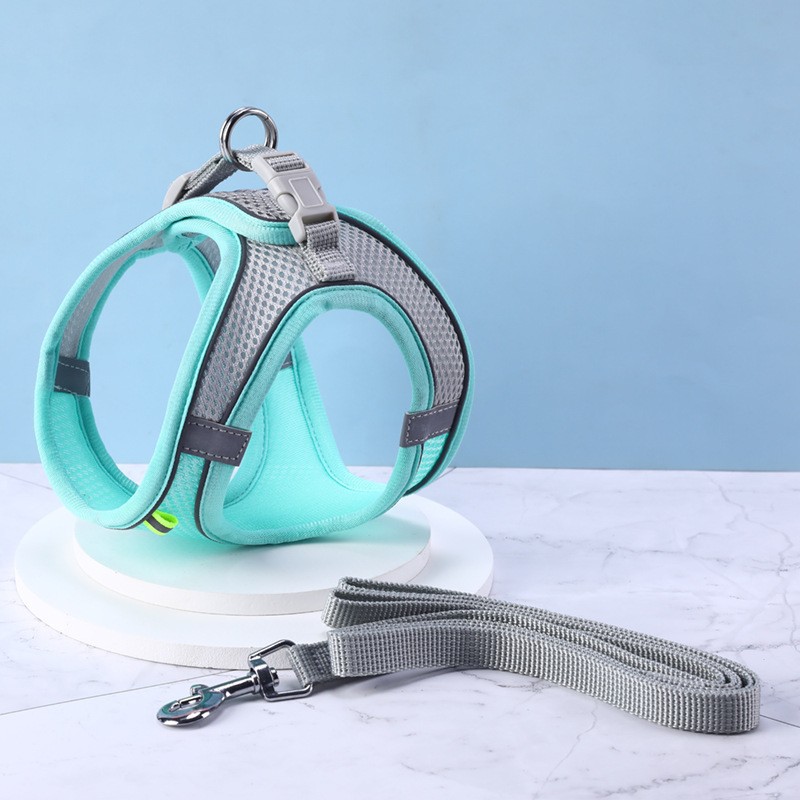 Hond Harnas Vest Met Leiband Voor Kleine Honden Verstelbare Pet Borstband Hond Kat Halsbanden Outdoor Wandelen Lead Riemen XXS-L harnas: S / GRIJS