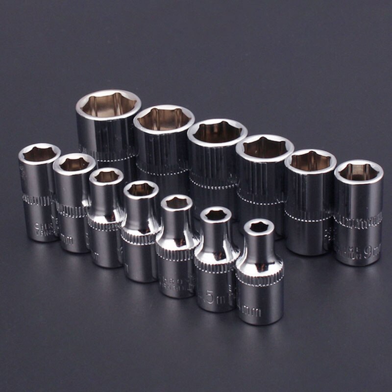 13Pcs 1/4 Hex Socket Set Adapter Short Sockets CRV 4-14mm Deep Socket Adapter Torque Spanner Ratchet Socket Wrench