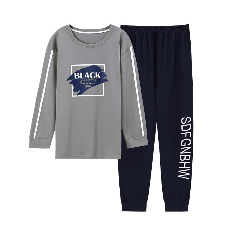 Brief Print Pyjama Mannelijke Herfst Pure Volledige Katoen Pyjama Set Voor Mannen Nachtkleding Pak Homewear Nachtkleding Lange Mouw Pijama Hombre