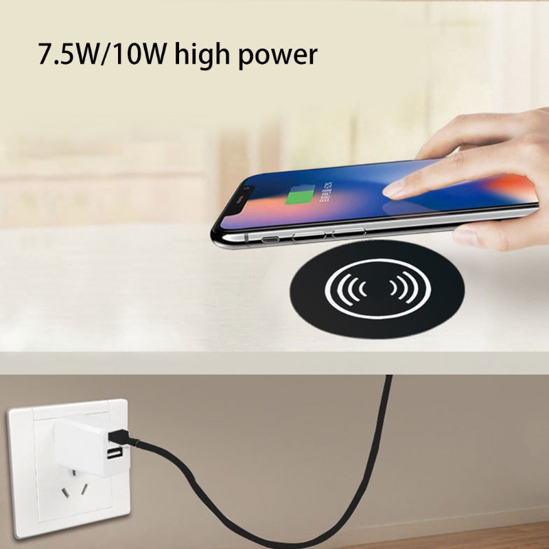 Embedded Desk Wireless Charger Headphone Wireless Charging Desktop Grommet Power Wireless Charging Pad 7.5/10W