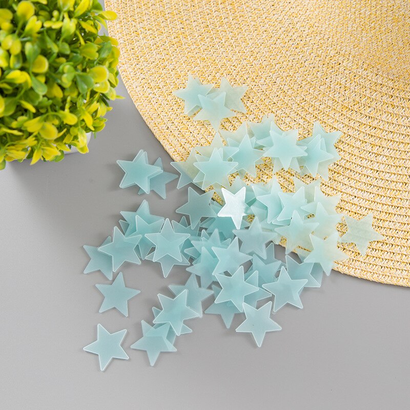 Pegatinas para la pared de PVC de colores Estrellas luminosas, 100 Uds., pegatinas fluorescentes, adhesivo para manualidades infantiles, decoración para el hogar, brillo divertido en la oscuridad: Azul