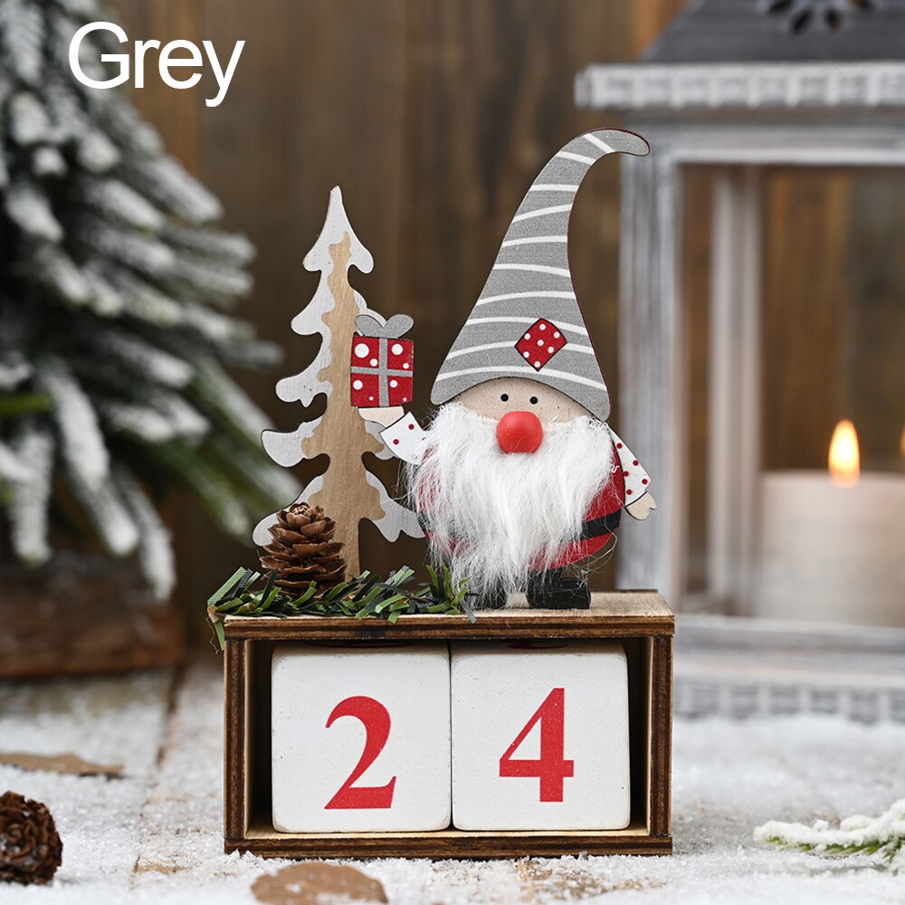 Kerst houten kalender vrolijke kerstversieringen voor thuis noel kerstmis 2021 nieuwjaar kerstman poppen elf decoratie benodigdheden: Grijs