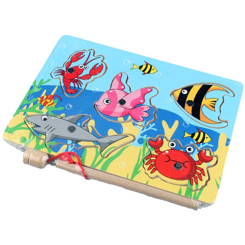 Baby Educational Toys 15Pcs Fish Wooden Magnetic Fishing Toy Set Fish Game Educational Fishing Toy