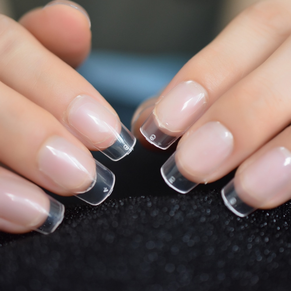 Medium matt genomskinlig salong nail art tips klar fyrkantig tryck på manikyr acylic lösnaglar kit 24