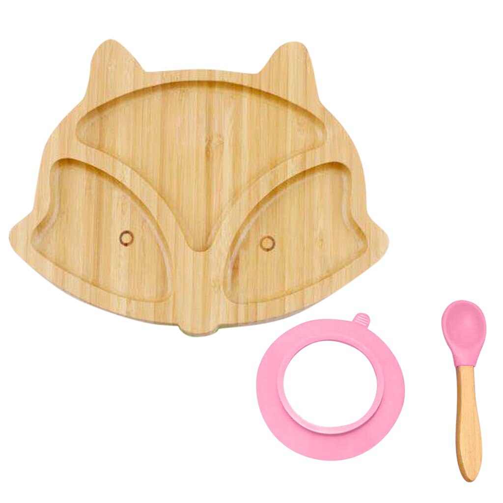 Assiette de mouton en bambou pour bébé, bol d'alimentation à aspiration en Silicone, ensemble de cuillère à succion, bol de renard , vaisselle, outils de cuisine: PK