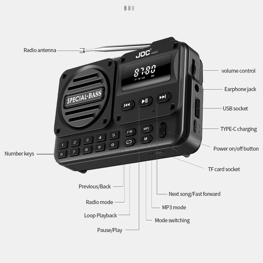 Digital FM Radio Portable High Sensitivity Radio Recorder BT 5.4 Radio Speaker Receiver Alarm with LED Display for Seniors Elder