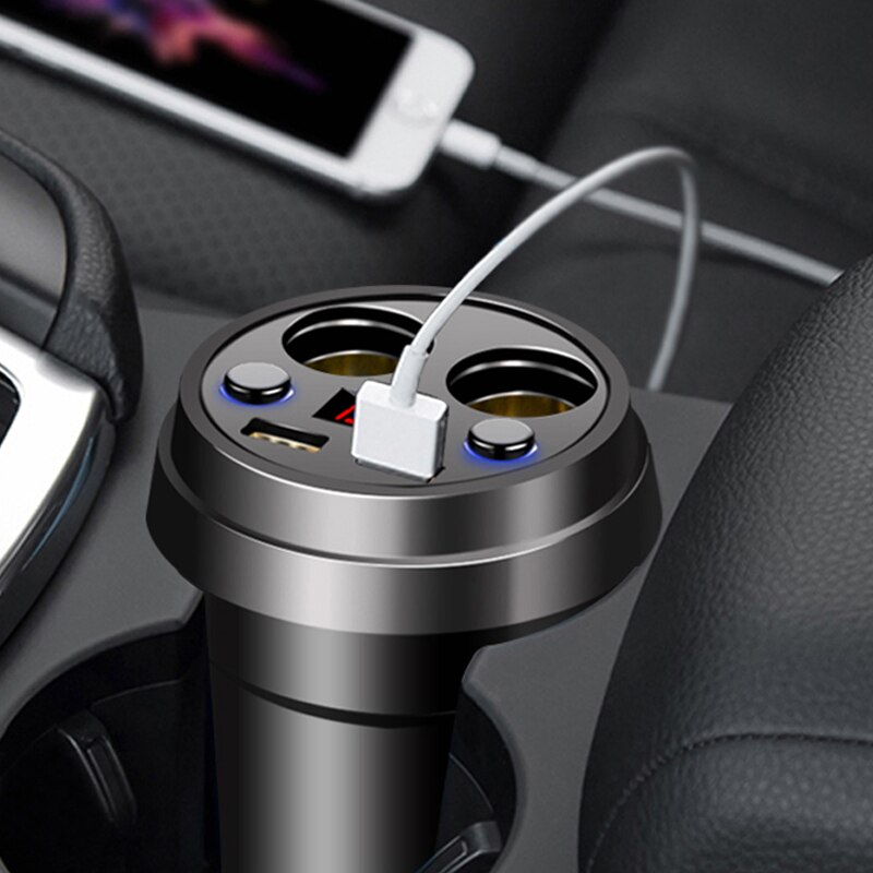 Usb Splitter Voor Auto Splitter Sigarettenaansteker In Een Auto-oplader Bekerhouder 2USB Poorten Led Dsiplay